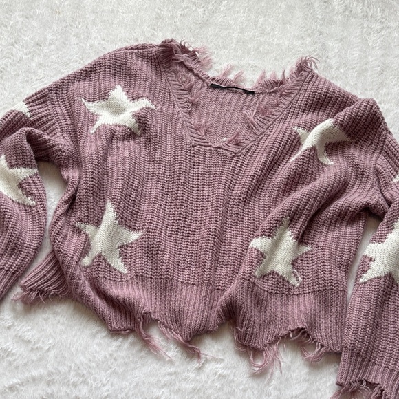 purchased from boutique Sweaters - Frayed Star Pattern Sweater - Pink